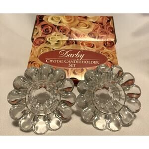 Clear Glass Candle Holder Set Vintage Crystal Darby Set Of 2 NIB